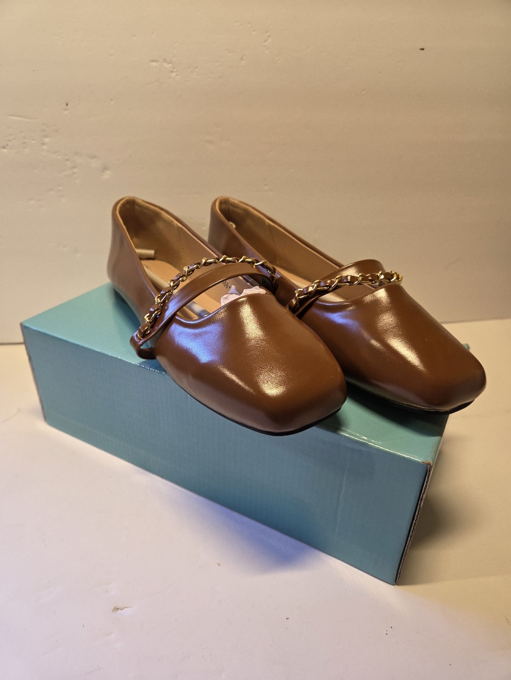 Mary Jane Flats;Square Toe Metal Chain Flats;Soft Leather Elegant Women Shoes